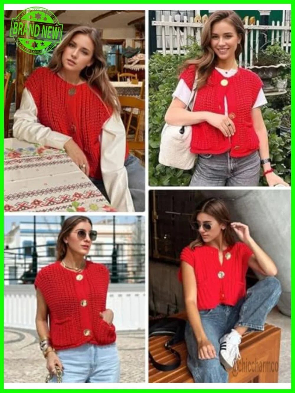 Sleeveless Crop Knit Cardigan Button Down Sweater Vest with Pockets